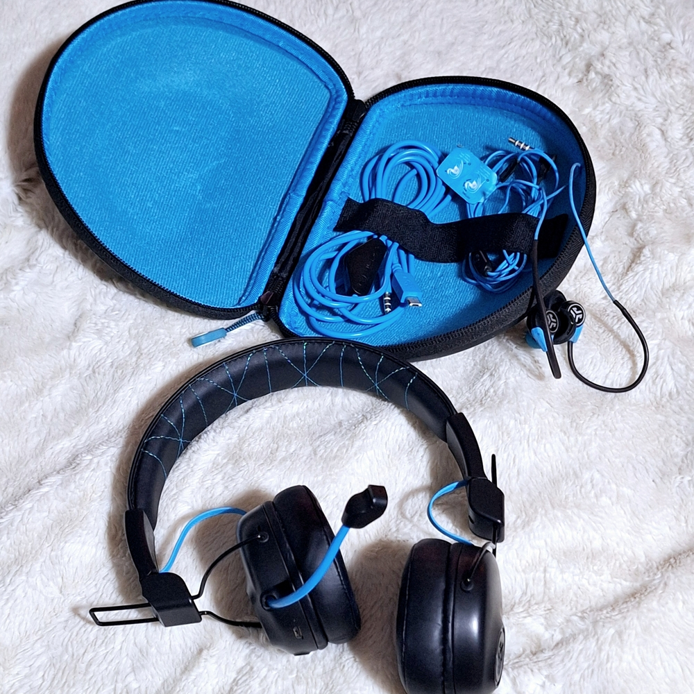 Black and Blue Over-Ear Headphones with Case
